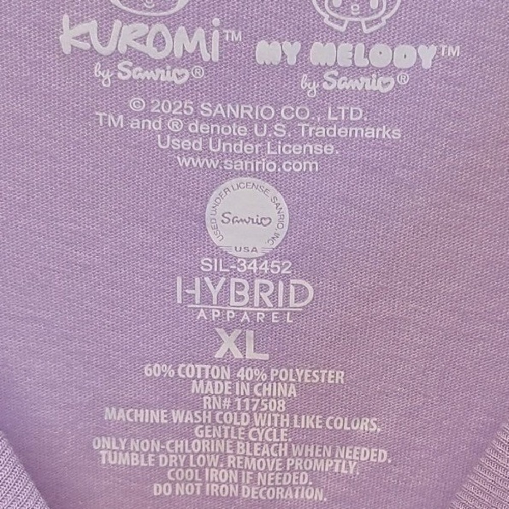 Sanrio My Melody Kuromi Graphic T-Shirt Pastel Lilac XL SIL-34452 New - Picture 3 of 3